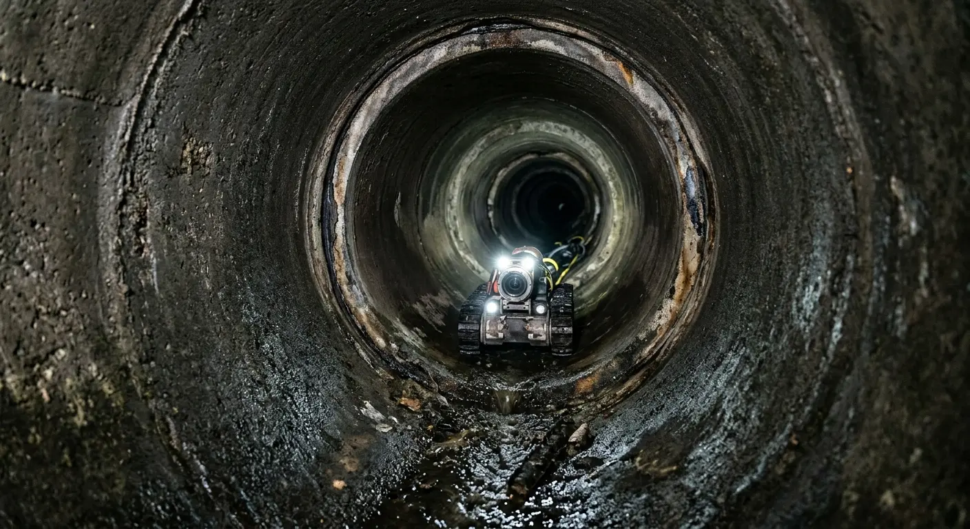 Robotic sewer camera inspecting pipe interior for Sewer Line Repair in Mill Creek East